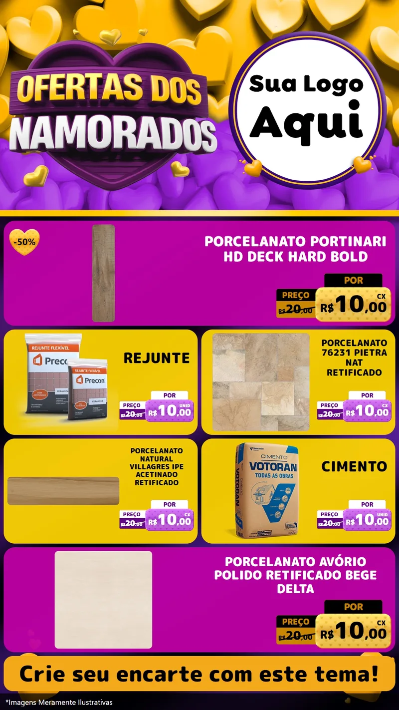 Modelo de TV para TV Vertical com o tema Oferta Dos Namorados para Pisos e revestimentos