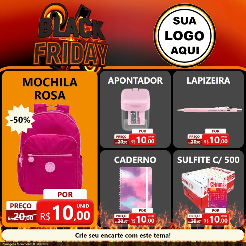 Modelo de Rede Social para Feed Facebook com o tema Black Friday para Papelaria
