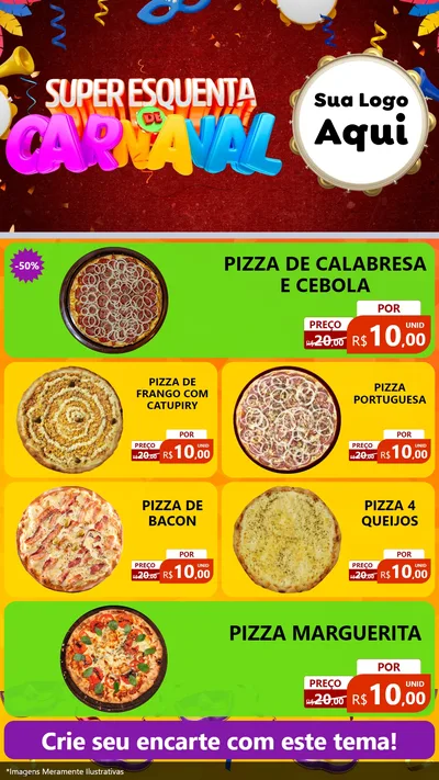 Modelo de TV para TV Vertical com o tema Super Esquenta de Carnaval para Pizzaria