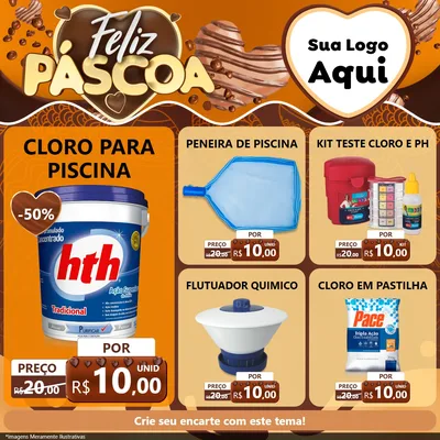 Modelo de Rede Social para Feed Facebook com o tema Feliz Páscoa para Produtos para Piscina