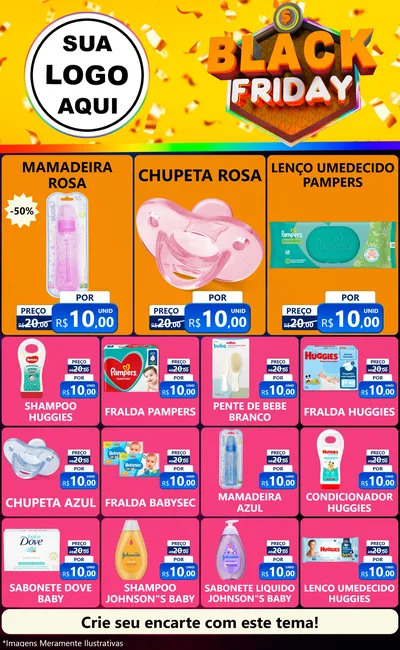 Modelo de Encarte para Encarte Grande com o tema Black Friday para Bebês