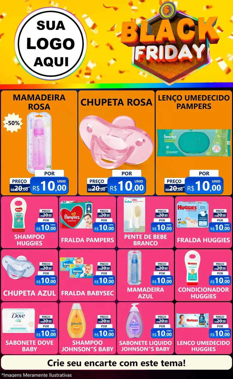 Modelo de Encarte para Encarte Grande com o tema Black Friday para Bebês