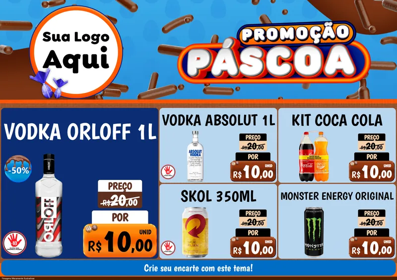Modelo de Encarte para Encarte A4 Horizontal com o tema Promoção Páscoa para Distribuidora de bebidas