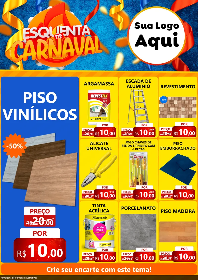 Modelo de Encarte para Encarte A4 Vertical com o tema Esquenta de Carnaval para Material para Construção