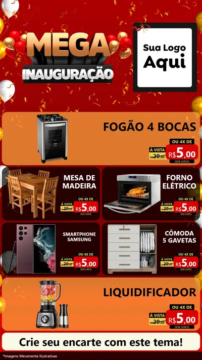 Modelo de TV para TV Vertical com o tema Mega Inauguração para Móveis e Eletro