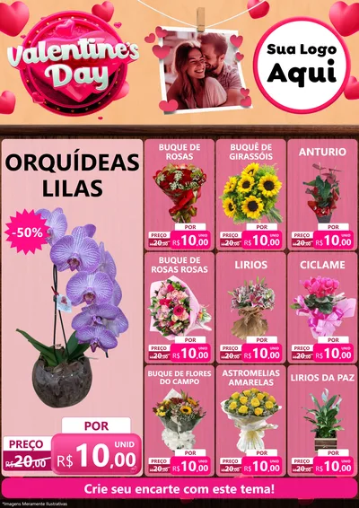 Modelo de Encarte para Encarte A4 Vertical com o tema Valentine's Day para Floricultura e jardim
