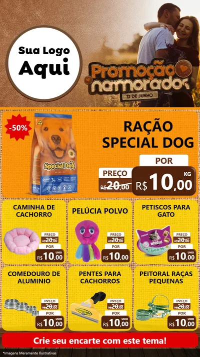 Modelo de Rede Social para Stories com o tema Promoção Namorados para Pet Shop