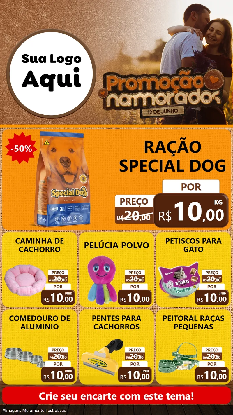 Modelo de Rede Social para Stories com o tema Promoção Namorados para Pet Shop