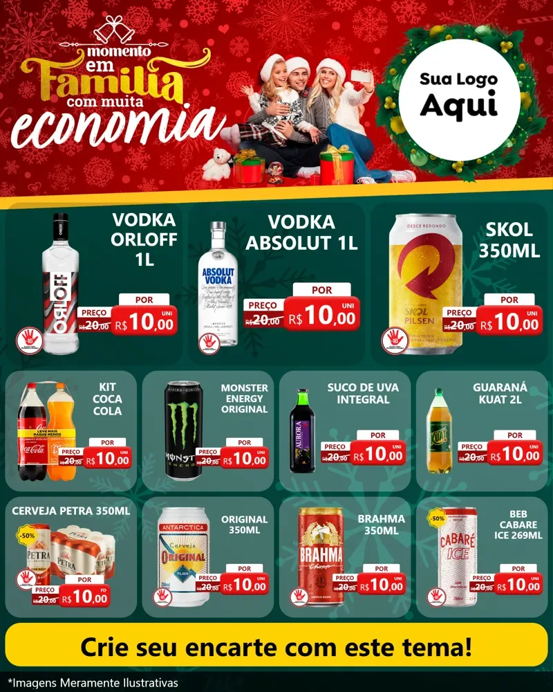 Modelo de Rede Social para Feed Instagram com o tema Momento em Família (Natal) para Distribuidora de bebidas