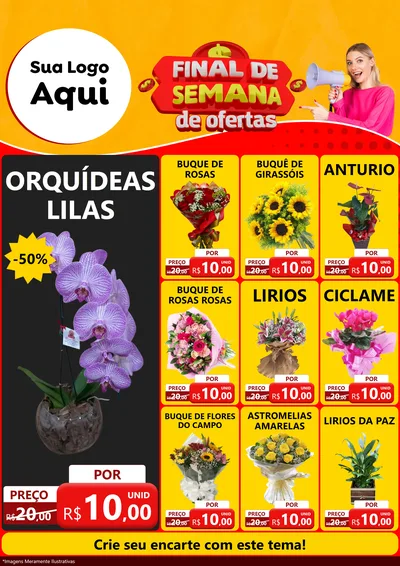 Modelo de Encarte para Encarte A4 Vertical com o tema Final de Semana de Ofertas para Floricultura e jardim