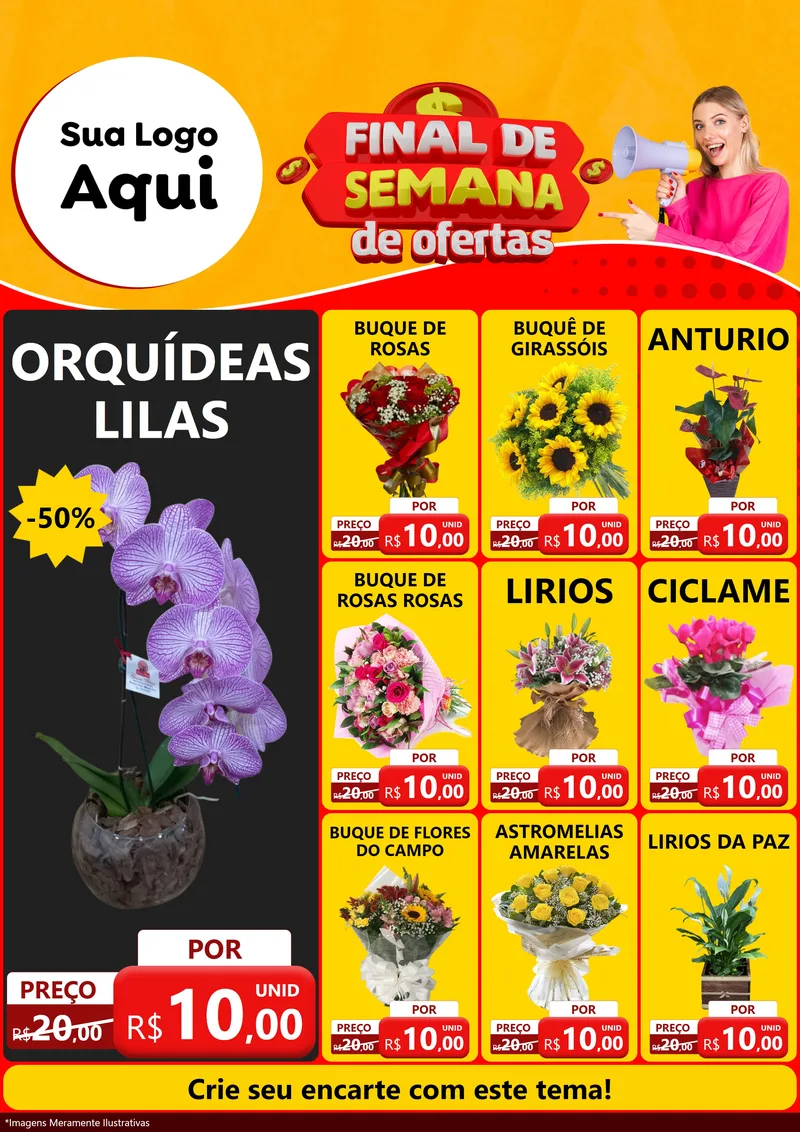 Modelo de Encarte para Encarte A4 Vertical com o tema Final de Semana de Ofertas para Floricultura e jardim