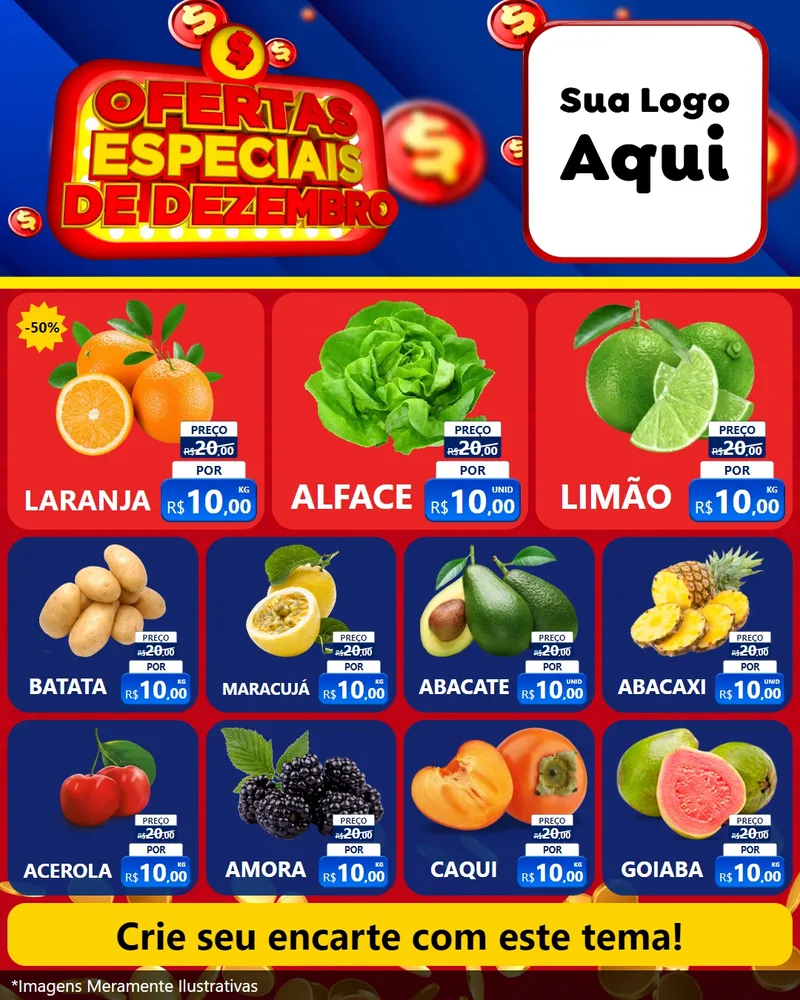 Modelo de Rede Social para Feed Instagram com o tema Ofertas Especiais de Dezembro para Hortifrúti