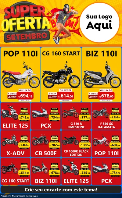 Modelo de Encarte para Encarte Grande com o tema Super Oferta Setembro para Concessionaria de Motos