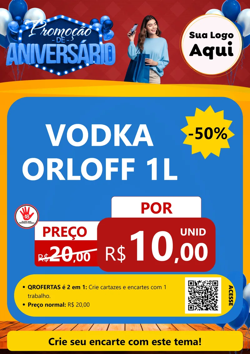 Modelo de Cartaz para Cartaz A4 Vertical com o tema Promoção de Aniversário para Distribuidora de bebidas