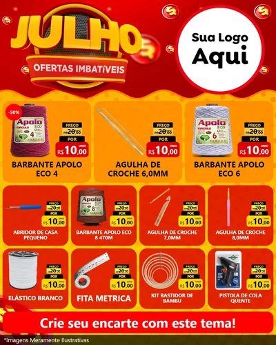 Modelo de Rede Social para Feed Instagram com o tema Julho Ofertas Imbatíveis para Armarinho e Aviamentos