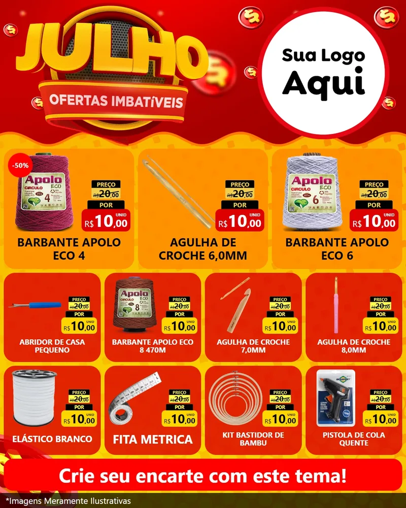 Modelo de Rede Social para Feed Instagram com o tema Julho Ofertas Imbatíveis para Armarinho e Aviamentos