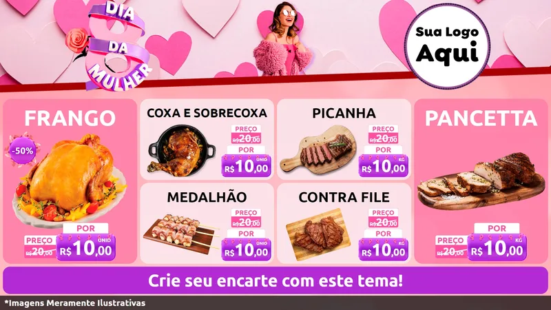 Modelo de TV para TV Horizontal com o tema Dia da Mulher para Assados