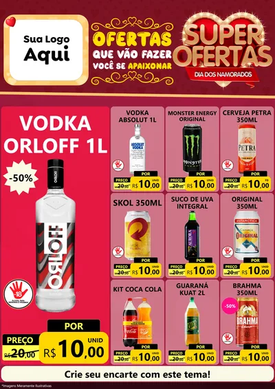 Modelo de Encarte para Encarte A4 Vertical com o tema Dia dos Namorados para Distribuidora de bebidas