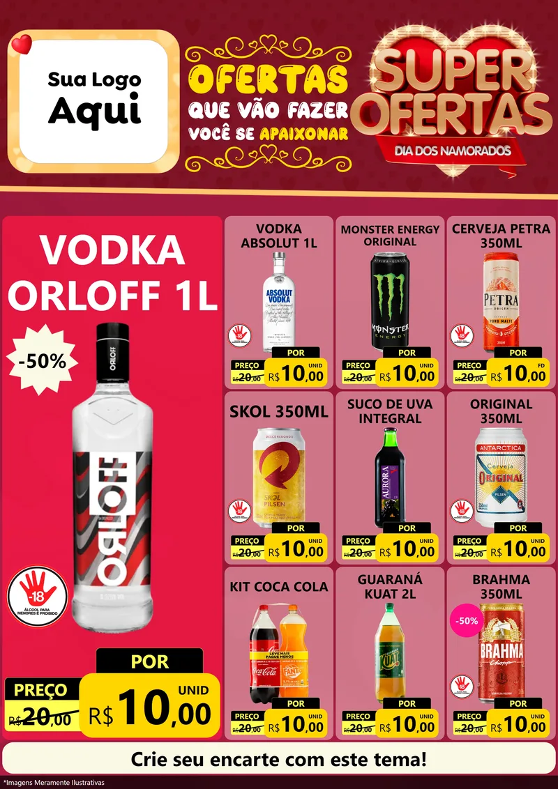 Modelo de Encarte para Encarte A4 Vertical com o tema Dia dos Namorados para Distribuidora de bebidas