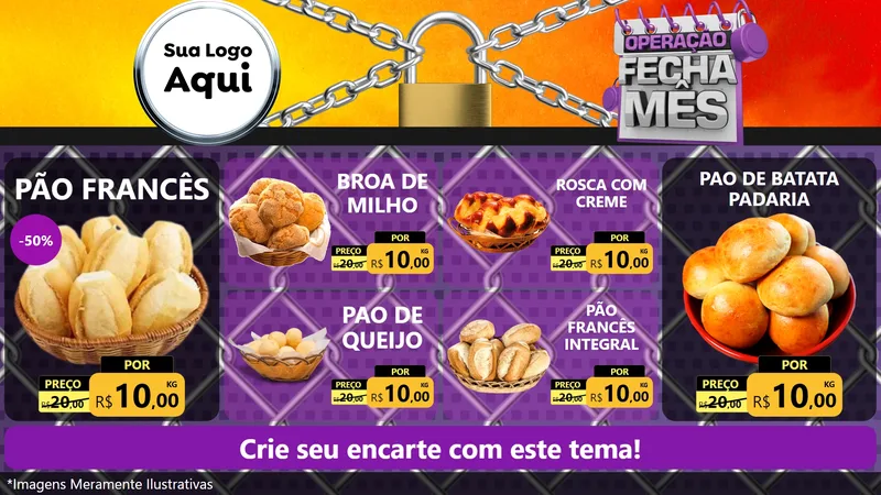 Modelo de TV para TV Horizontal com o tema Operação Fecha Mês para Padaria