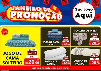 Modelo de Encarte para Encarte A4 Horizontal com o tema Janeiro de Promoção para Cama, Mesa e Banho
