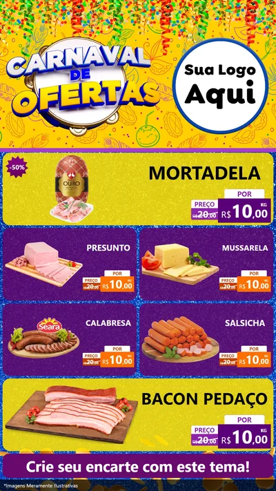 Modelo de TV para TV Vertical com o tema Carnaval de Ofertas para Frios e Laticínios