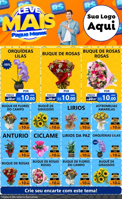 Modelo de Encarte para Encarte Grande com o tema Leve Mais, Pague Menos para Floricultura e jardim