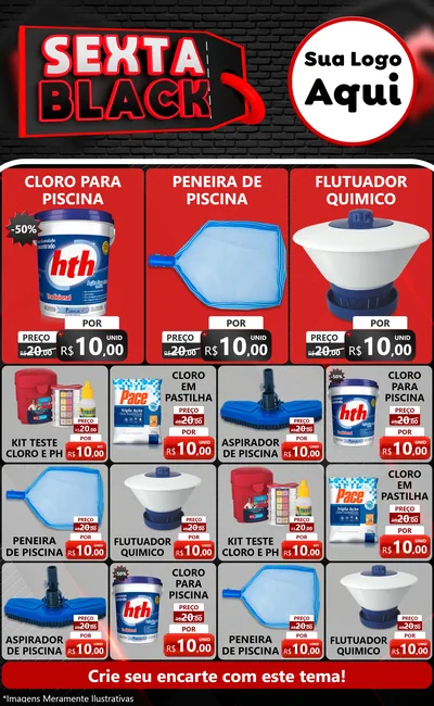 Modelo de Encarte para Encarte Grande com o tema Sexta Black para Produtos para Piscina