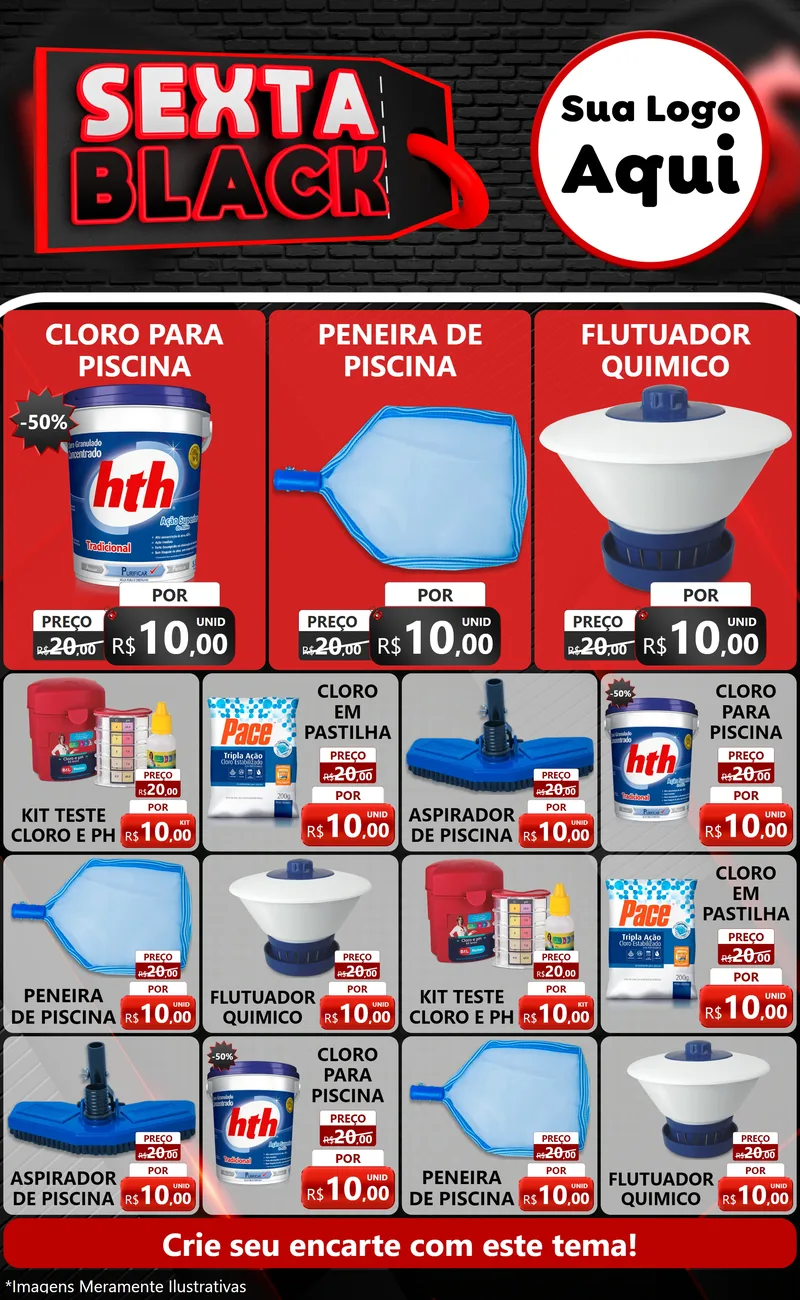 Modelo de Encarte para Encarte Grande com o tema Sexta Black para Produtos para Piscina
