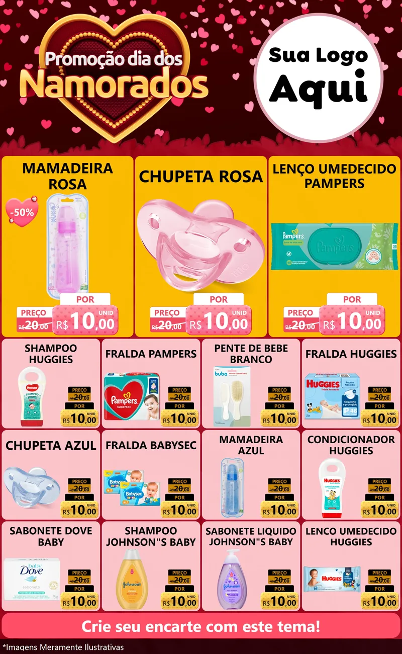 Modelo de Encarte para Encarte Grande com o tema Promoção Dia Dos Namorados para Bebês