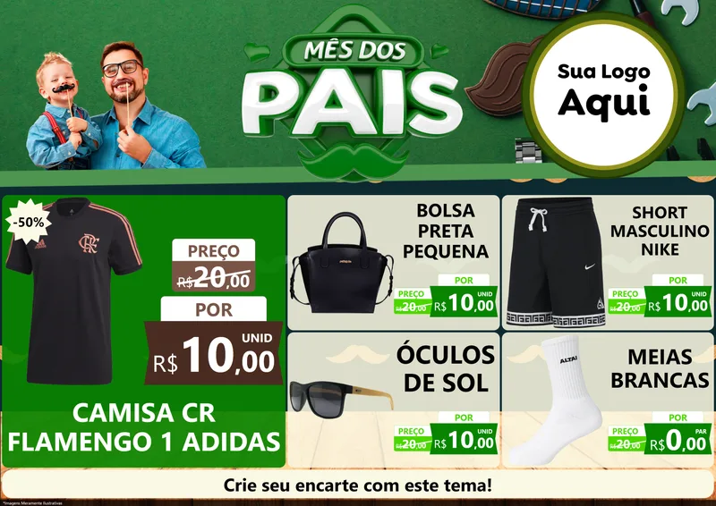 Modelo de Encarte para Encarte A4 Horizontal com o tema Mês dos Pais para Roupas e acessórios
