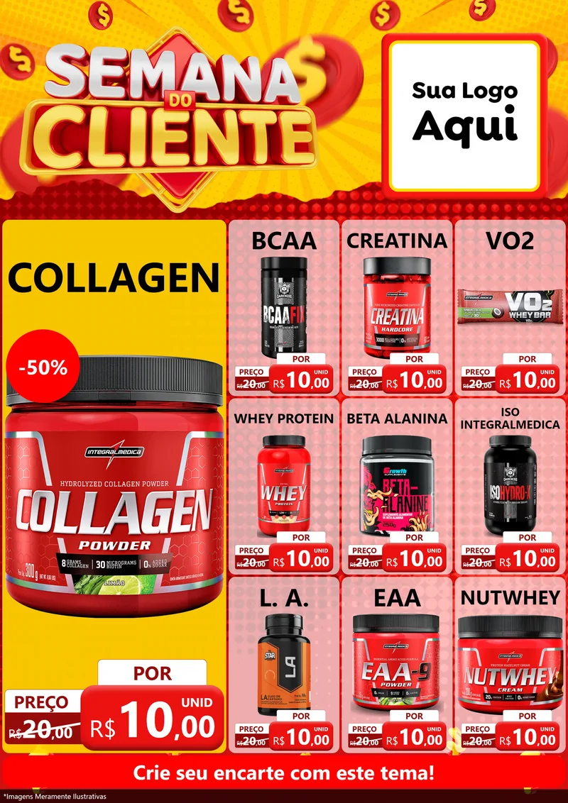 Modelo de Encarte para Encarte A4 Vertical com o tema Semana do Cliente para Suplementos alimentares