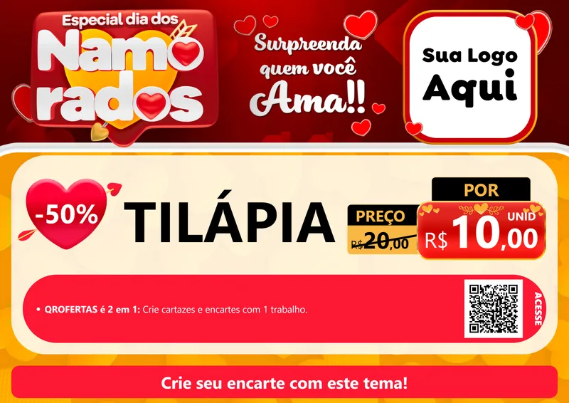Modelo de Cartaz para Cartaz A4 Horizontal com o tema Especial Dia dos Namorados para Peixaria