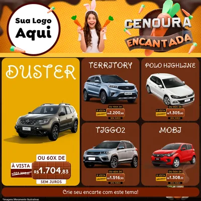 Modelo de Rede Social para Feed Facebook com o tema Cenoura Encantada - Páscoa para Concessionaria de Carros