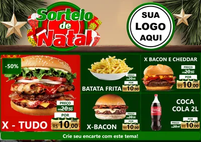 Modelo de Encarte para Encarte A4 Horizontal com o tema Sorteio de Natal para Hamburgueria