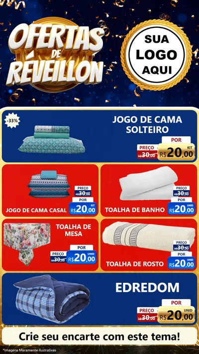 Modelo de TV para TV Vertical com o tema Ofertas de Réveillon para Cama, Mesa e Banho
