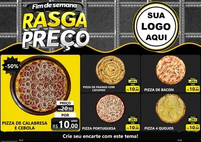 Modelo de Encarte para Encarte A4 Horizontal com o tema Fim de Semana Rasga Preço para Pizzaria