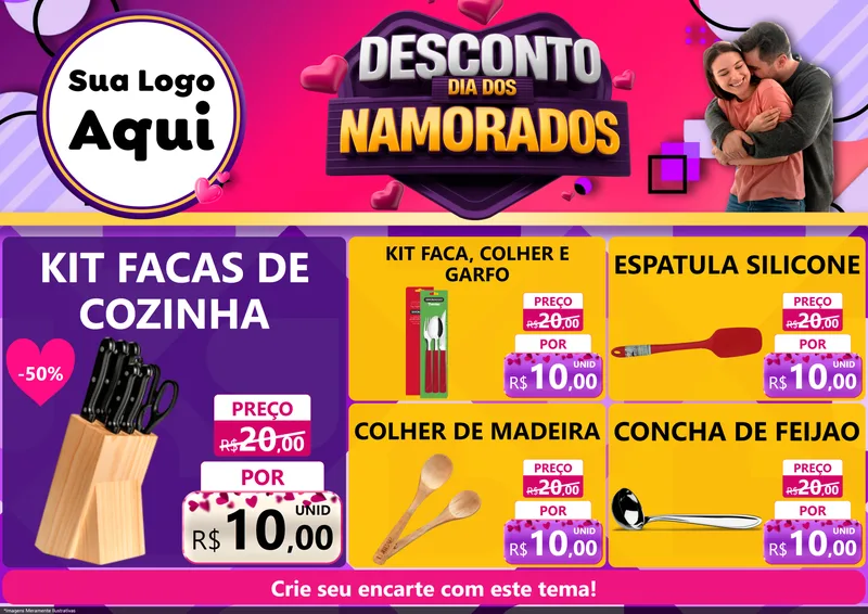 Modelo de Encarte para Encarte A4 Horizontal com o tema Desconto Dia dos Namorados para Utilidades Domésticas