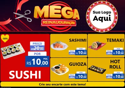 Modelo de Encarte para Encarte A4 Horizontal com o tema Mega Reinauguração para Comida japonesa