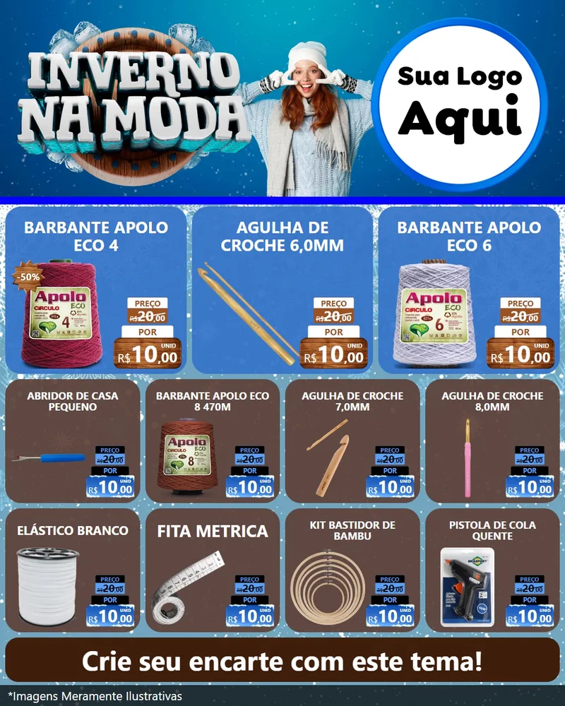 Modelo de Rede Social para Feed Instagram com o tema Inverno na Moda para Armarinho e Aviamentos