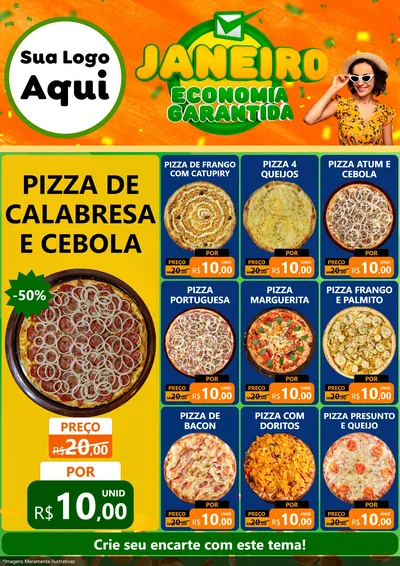 Modelo de Encarte para Encarte A4 Vertical com o tema Janeiro - Economia Garantida para Pizzaria