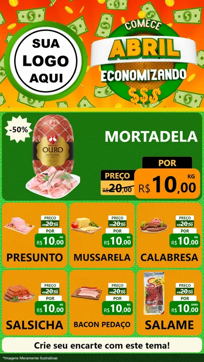 Modelo de Rede Social para Stories com o tema Comece Abril Economizando para Frios e Laticínios