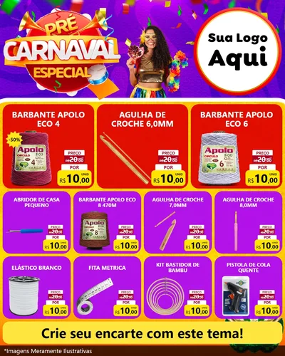 Modelo de Rede Social para Feed Instagram com o tema Pré-Carnaval Especial para Armarinho e Aviamentos