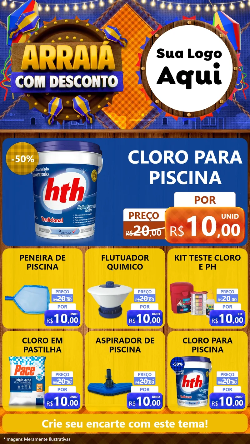 Modelo de Rede Social para Stories com o tema Arraiá Com Desconto para Produtos para Piscina