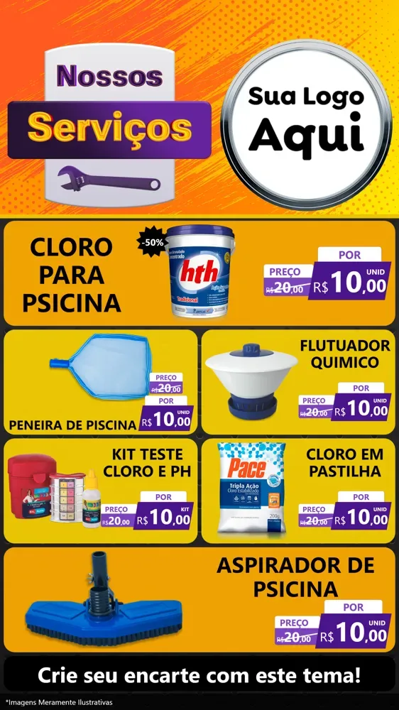 Modelo de TV para TV Vertical com o tema Nossos Serviços para Produtos para Piscina