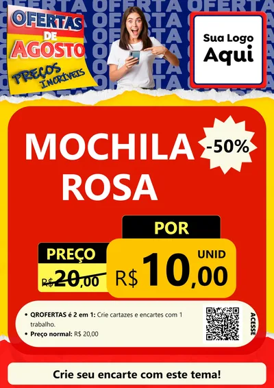 Modelo de Cartaz para Cartaz A4 Vertical com o tema Ofertas de Agosto - Preços Incríveis para Papelaria