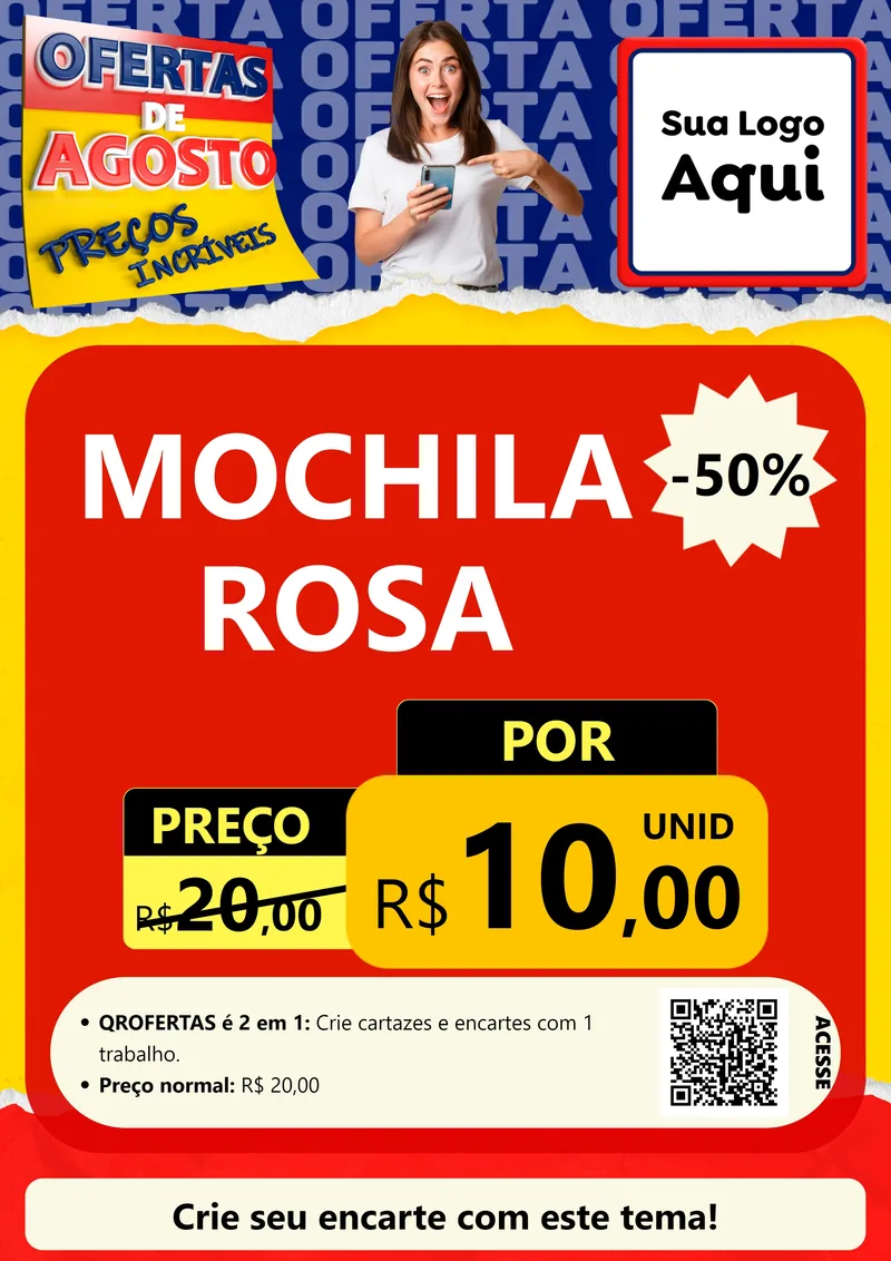 Modelo de Cartaz para Cartaz A4 Vertical com o tema Ofertas de Agosto - Preços Incríveis para Papelaria