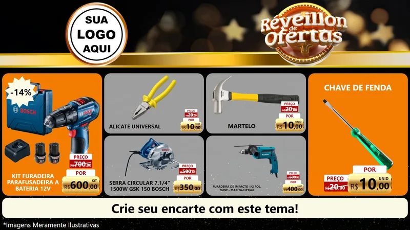 Modelo de TV para TV Horizontal com o tema Réveillon de Ofertas para Maquinas e Ferramentas