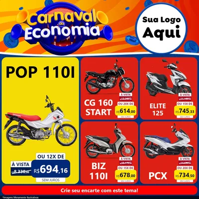 Modelo de Rede Social para Feed Facebook com o tema Carnaval da Economia para Concessionaria de Motos