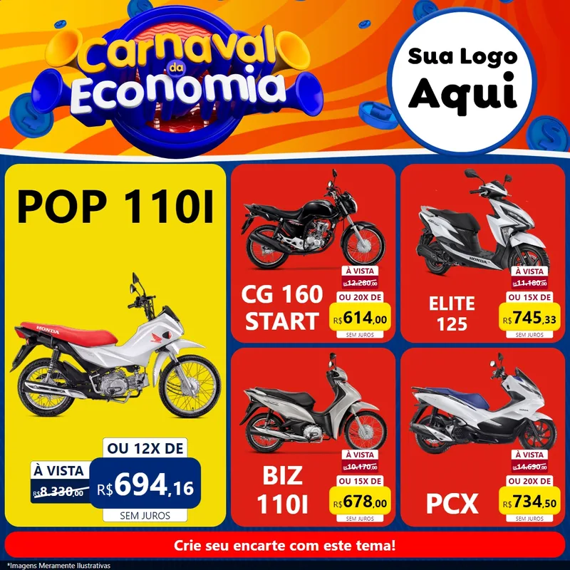 Modelo de Rede Social para Feed Facebook com o tema Carnaval da Economia para Concessionaria de Motos